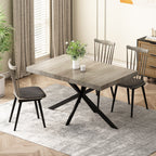 Retro Rectangular Stretch Dining Table in Grey Carole Top with Black Embossed Center Plate and Black Fine Sand Cross Iron Base, Storage Box Included, 55.11''-70.86'' Expandable - Grand Goldman Shop