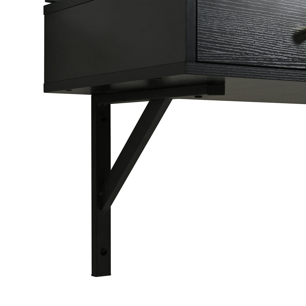 Floating Wall Mounted Makeup Vanity Desk with LED Mirror 3 Color Lights, Compact Dressing Table with Power Outlet & USB Charging, Space Saving Large Storage Vanity for Bedroom Bathroom, Black - Grand Goldman Shop