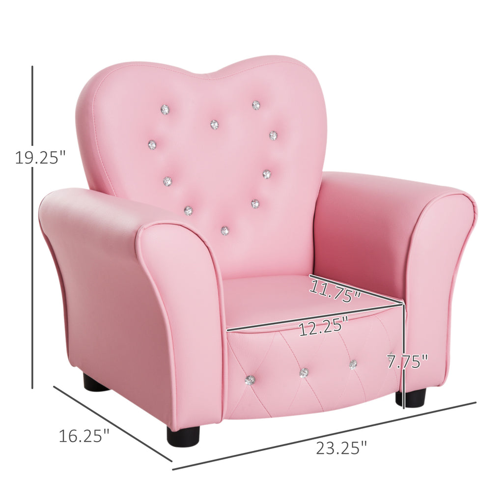 Qaba Kids Sofa Toddler Tufted Upholstered Sofa Chair Princess Couch Furniture with Diamond Decoration for Preschool Child, Pi