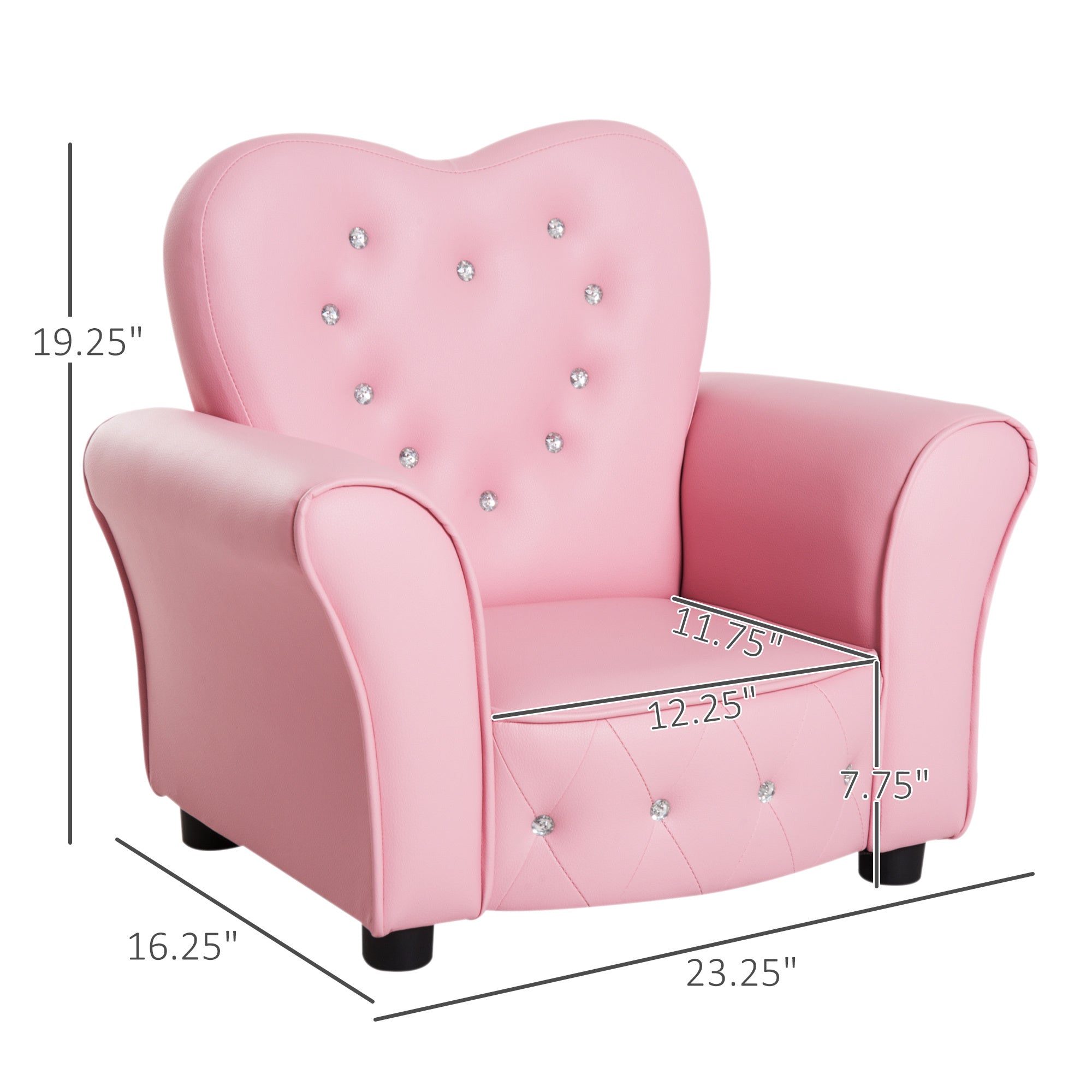 Qaba Kids Sofa Toddler Tufted Upholstered Sofa Chair Princess Couch Furniture with Diamond Decoration for Preschool Child, Pi