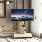Mobile TV Cart with Push-Pull Drawer for 32-75 Inch TVs, Natural Wood & Glass Stand with Lockable Wheels - Grand Goldman Shop