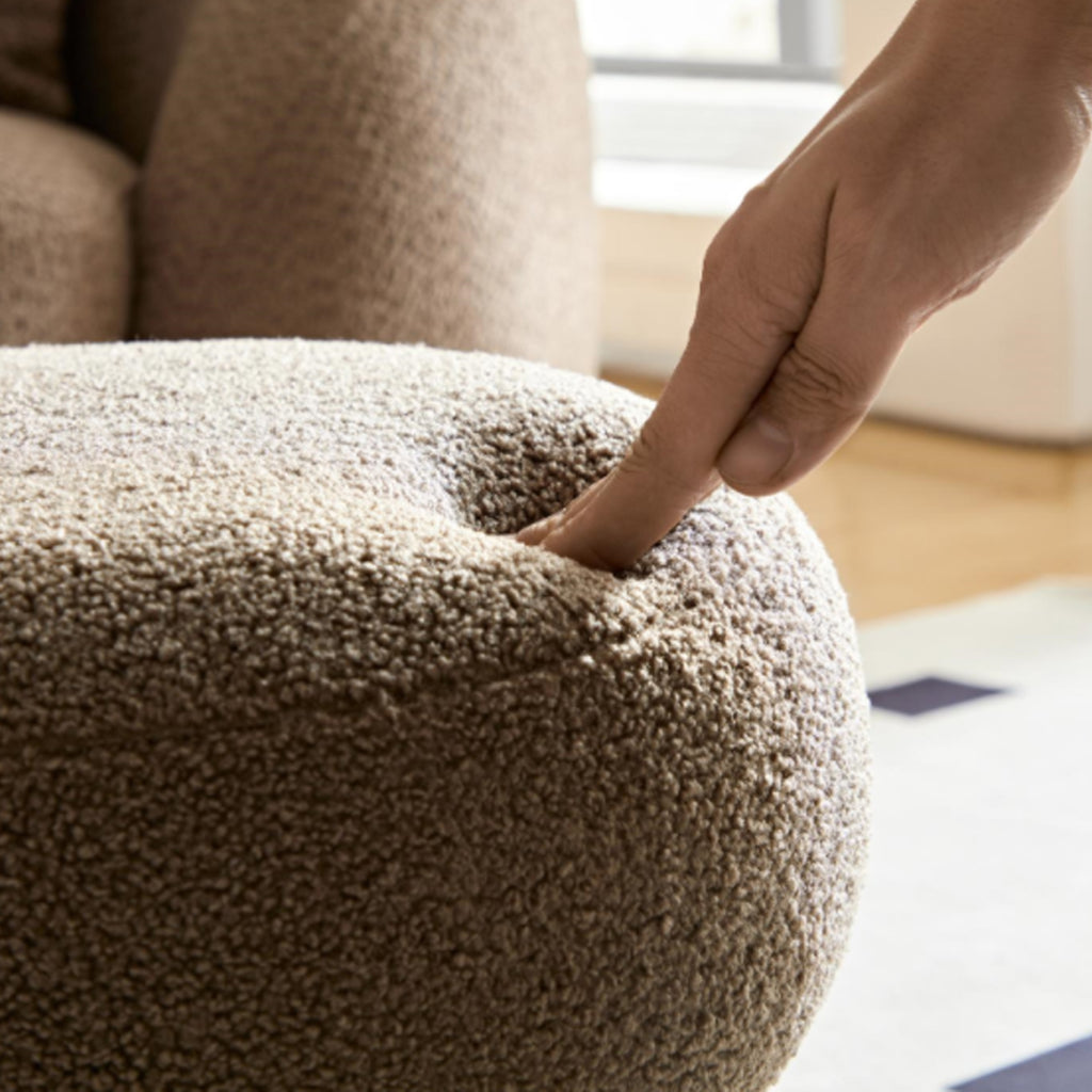 W8017-1 Mushroom Stool with Brown Lamb Wool Seat and Walnut Veneer Barrel PVC Pipe - Grand Goldman Shop