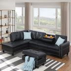 Irine Traditional Faux Leather Sectional Sofa with Ottoman and Storage in Black - Grand Goldman Shop