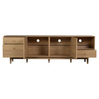 Boho TV Stand for 65 75 85 Inch TV with Real Rattan Doors, Modern Wood Media Console in Natural Finish, 76.6'' L x 15.7'' W x 23.6'' H - Grand Goldman Shop