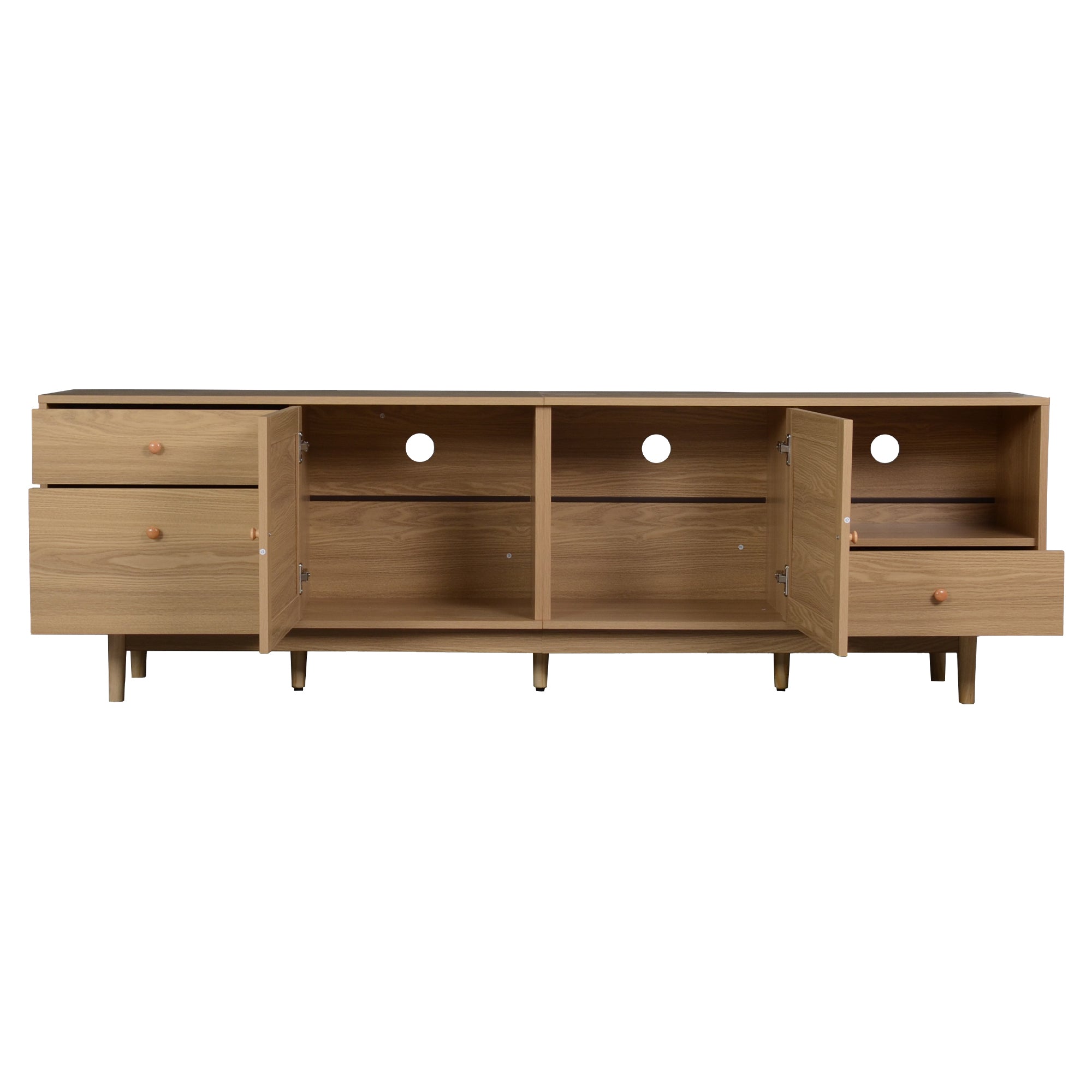 Boho TV Stand for 65 75 85 Inch TV with Real Rattan Doors, Modern Wood Media Console in Natural Finish, 76.6'' L x 15.7'' W x 23.6'' H - Grand Goldman Shop