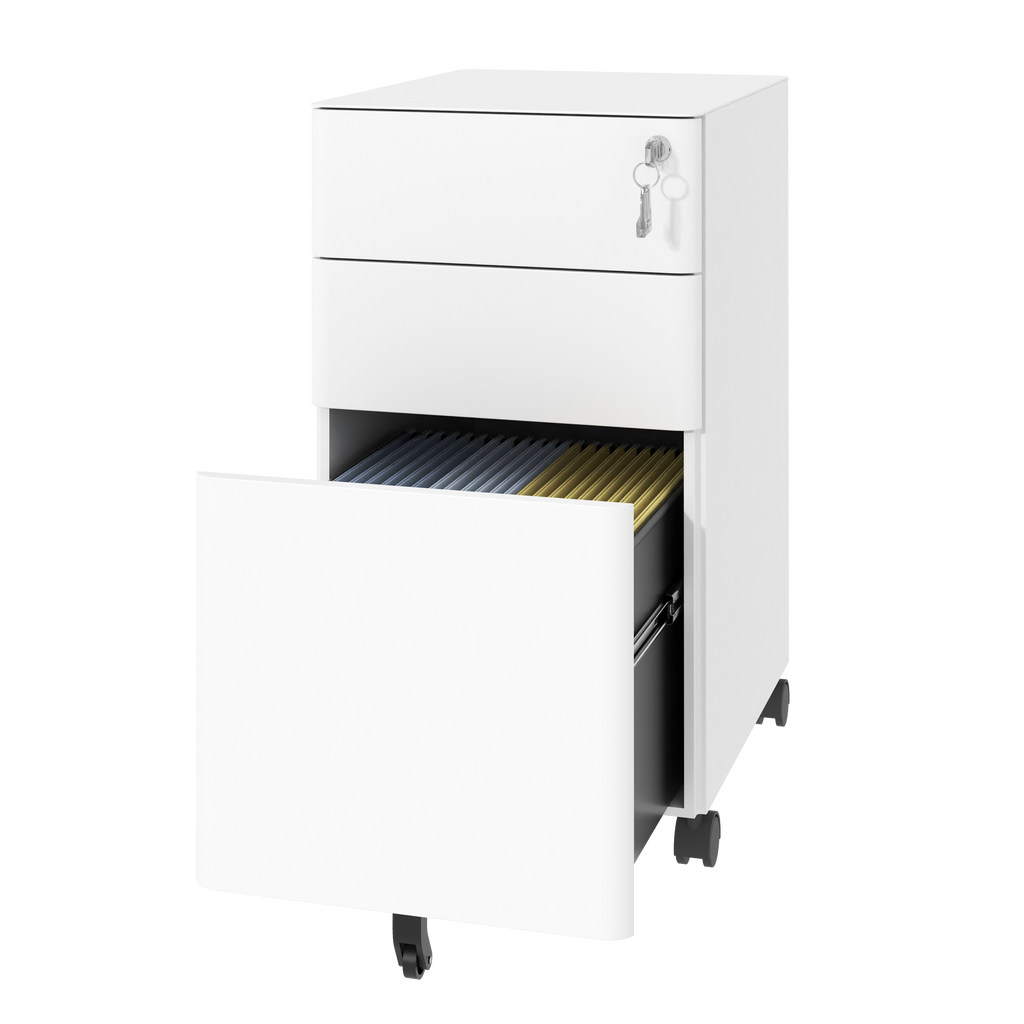 3-Drawer Mobile File Cabinet with Lock, All-Steel Metal Storage on Wheels, Two Shallow & One Deep Drawer for Office/Home, Ful