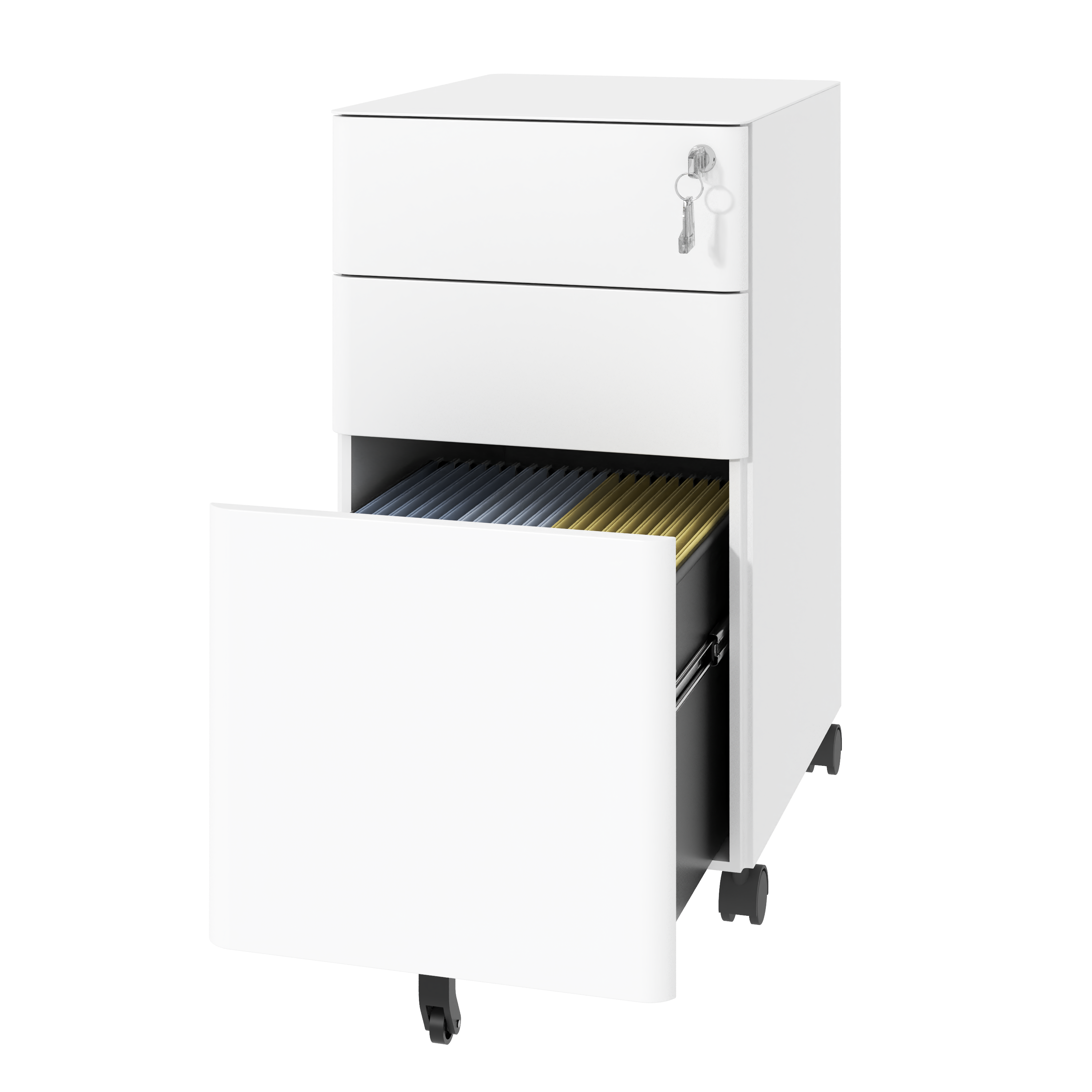 3-Drawer Mobile File Cabinet with Lock, All-Steel Metal Storage on Wheels, Two Shallow & One Deep Drawer for Office/Home, Ful