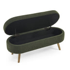Elegant Ottoman Oval Storage Bench with Rubber Wood Legs in Green, Foam Upholstery, 43.5'x16'x16' - Grand Goldman Shop