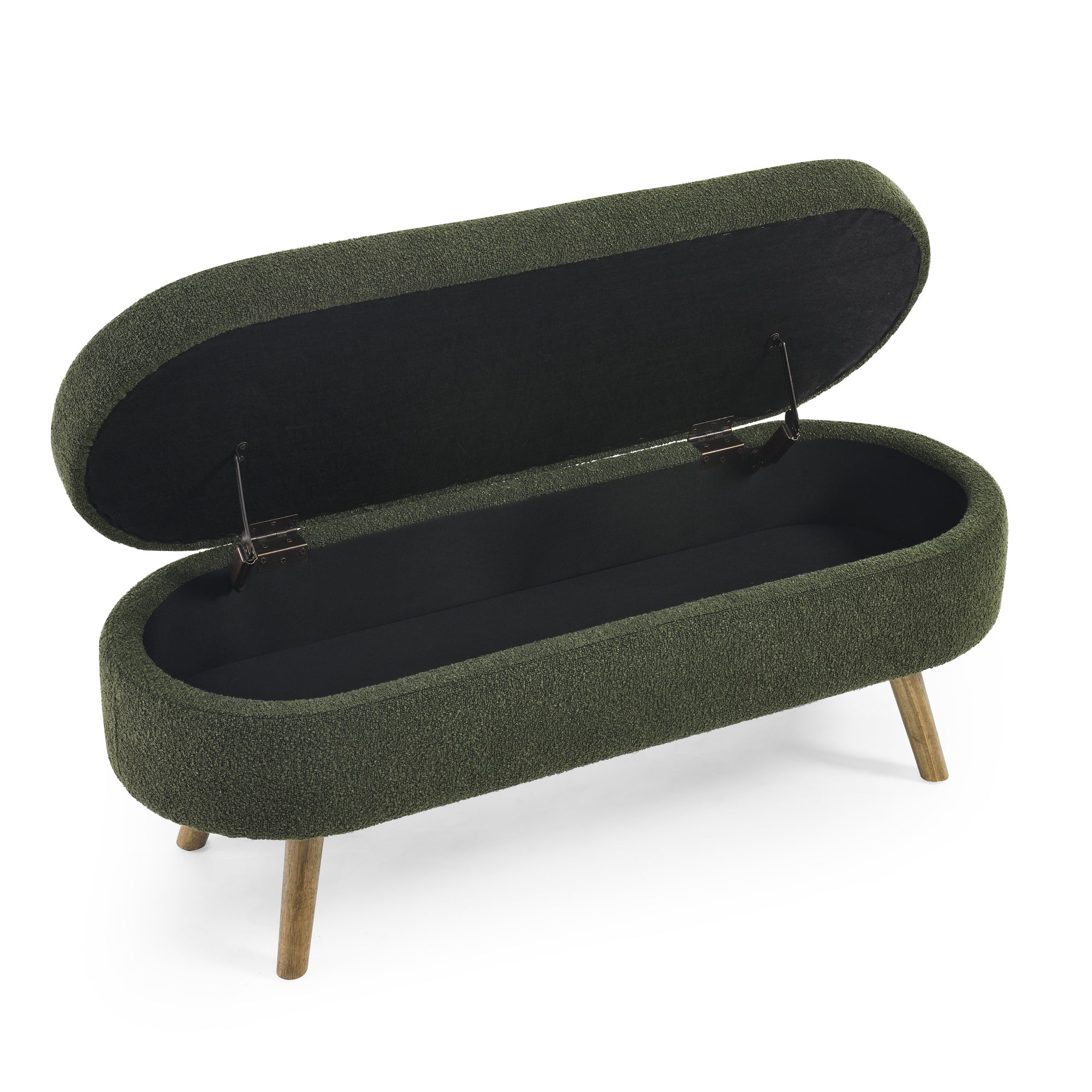 Elegant Ottoman Oval Storage Bench with Rubber Wood Legs in Green, Foam Upholstery, 43.5'x16'x16' - Grand Goldman Shop