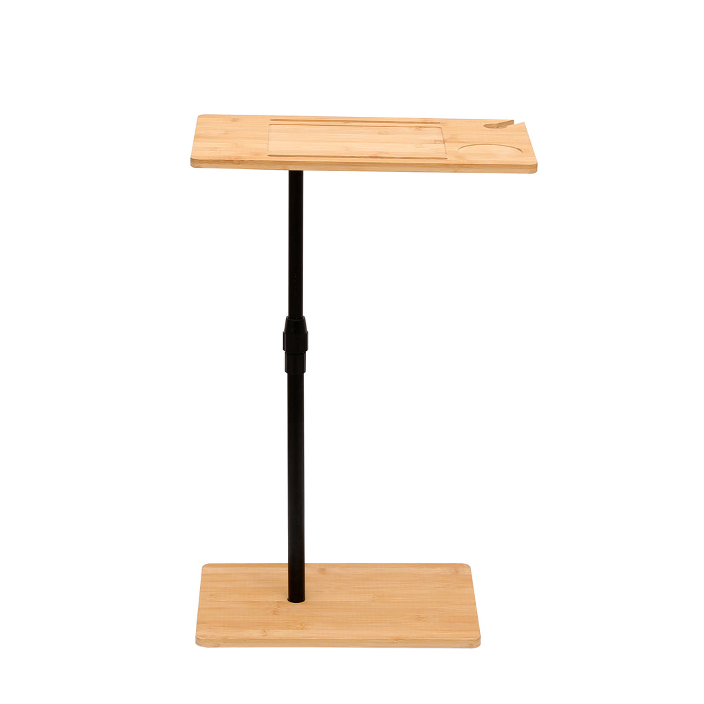 Bamboo Couch Tray Table Height Adjustable C-Shaped End Table with Slots 2 Tier Sofa Side Table for Living Room & Bedroom (Rectangle + Rectangle) - Grand Goldman Shop