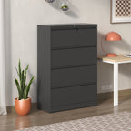 4 Drawer Lateral File Cabinet, Heavy Duty Metal Filing Cabinet in Black, Eco-Friendly Cold-Rolled Steel, 35.4 Inch Wide for H