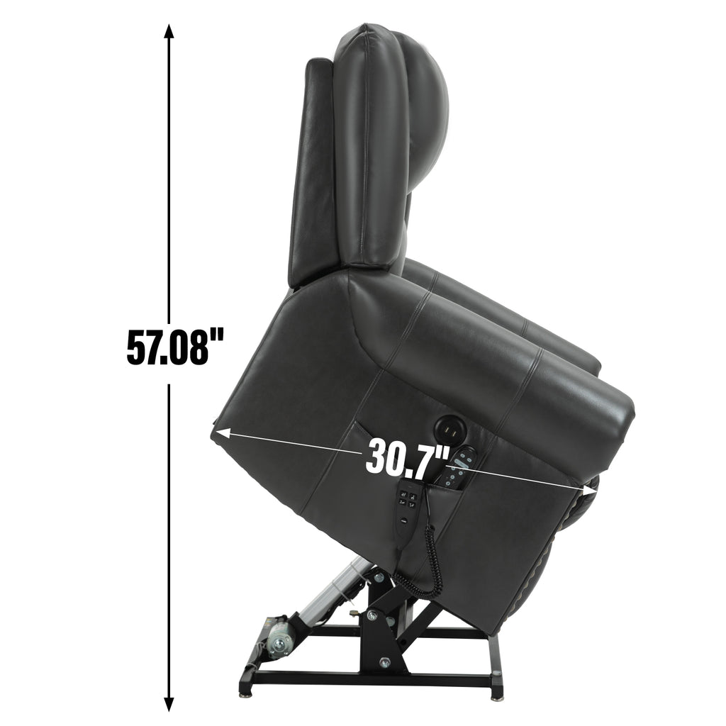Power Lift Recliner Chair Heat Massage Dual Motor Infinite Position Up to 350 LBS, Faux Leather, Heavy Duty Motion Mechanism with USB Ports, Grey - Grand Goldman Shop