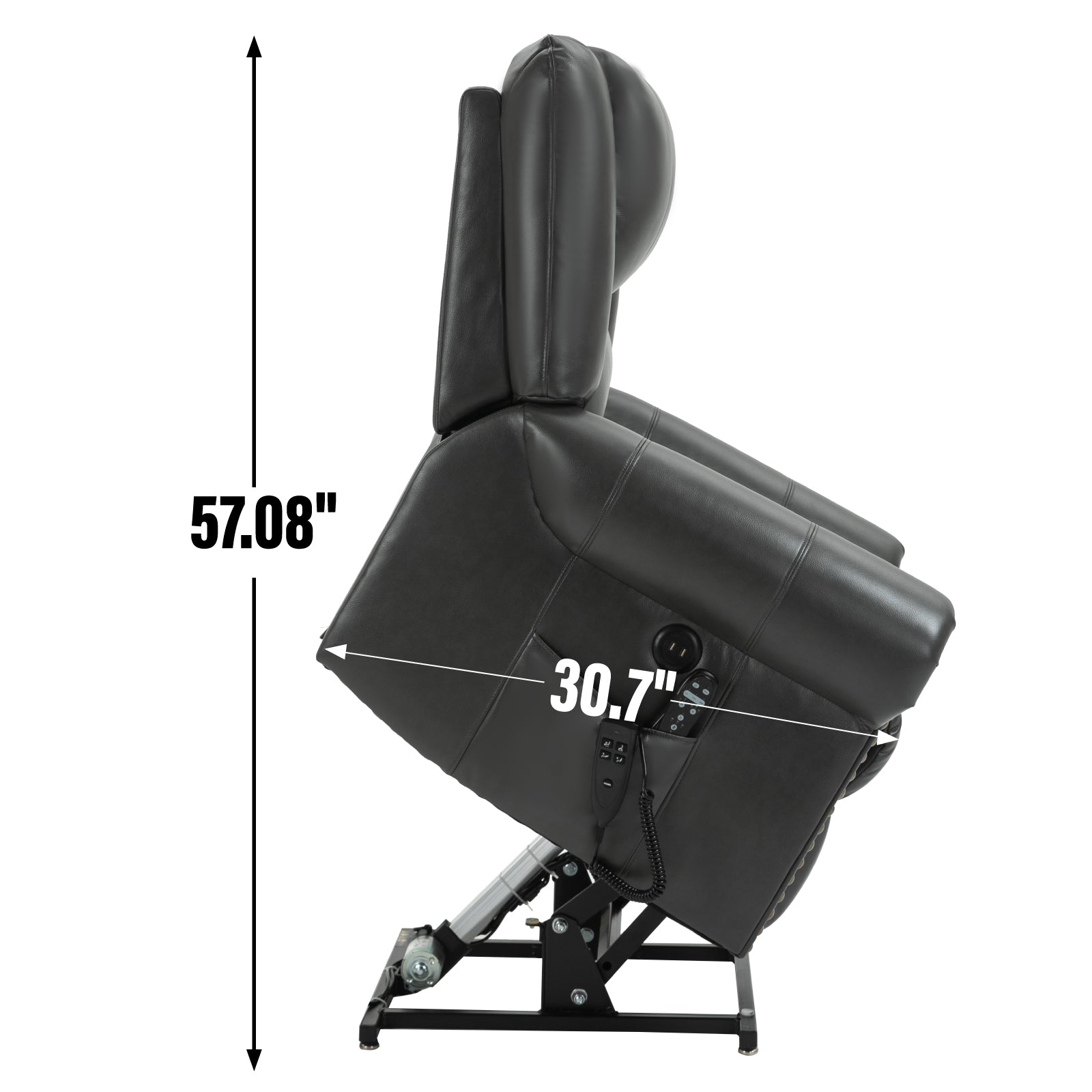 Power Lift Recliner Chair Heat Massage Dual Motor Infinite Position Up to 350 LBS, Faux Leather, Heavy Duty Motion Mechanism with USB Ports, Grey - Grand Goldman Shop