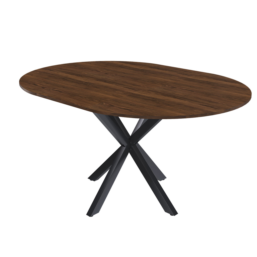 Modern Solid Wood Veneer Retractable Dining Table, Round Extendable 6-Person Table, Walnut MDF with Carbon Steel Base, 42-58 Inches - Grand Goldman Shop