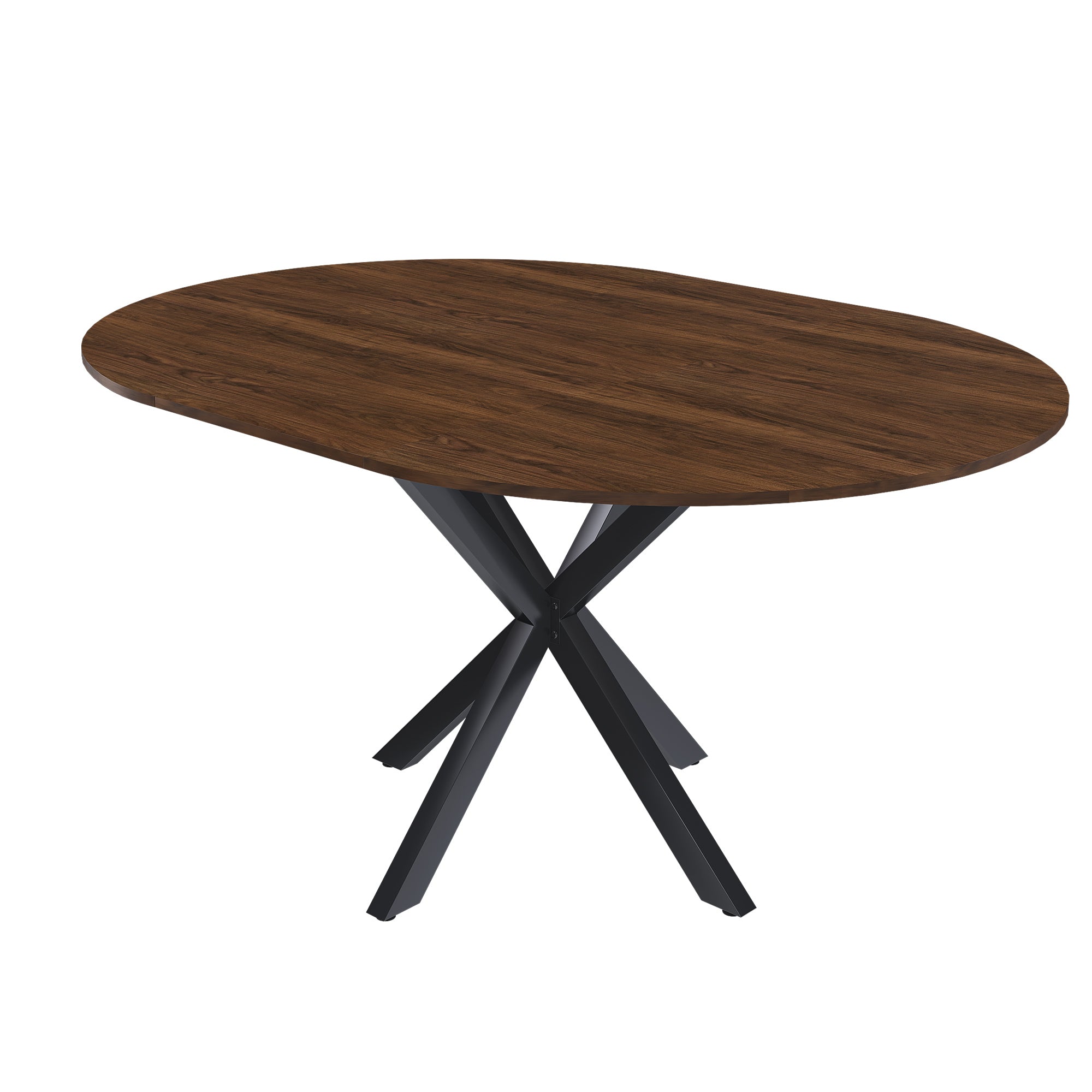 Modern Solid Wood Veneer Retractable Dining Table, Round Extendable 6-Person Table, Walnut MDF with Carbon Steel Base, 42-58 Inches - Grand Goldman Shop