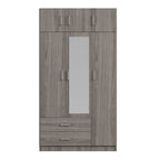 Modern Gray 3-Door Mirror Wardrobe with 2 Drawers and Top Cabinet, Particle Board - Grand Goldman Shop