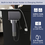 Modern Small Vanity Desk with 3 LED Lighting Modes, 3 Drawers, Open Shelves, Hair Dryer Holder, Power Socket, and Dressing Chair in Black MDF - Grand Goldman Shop