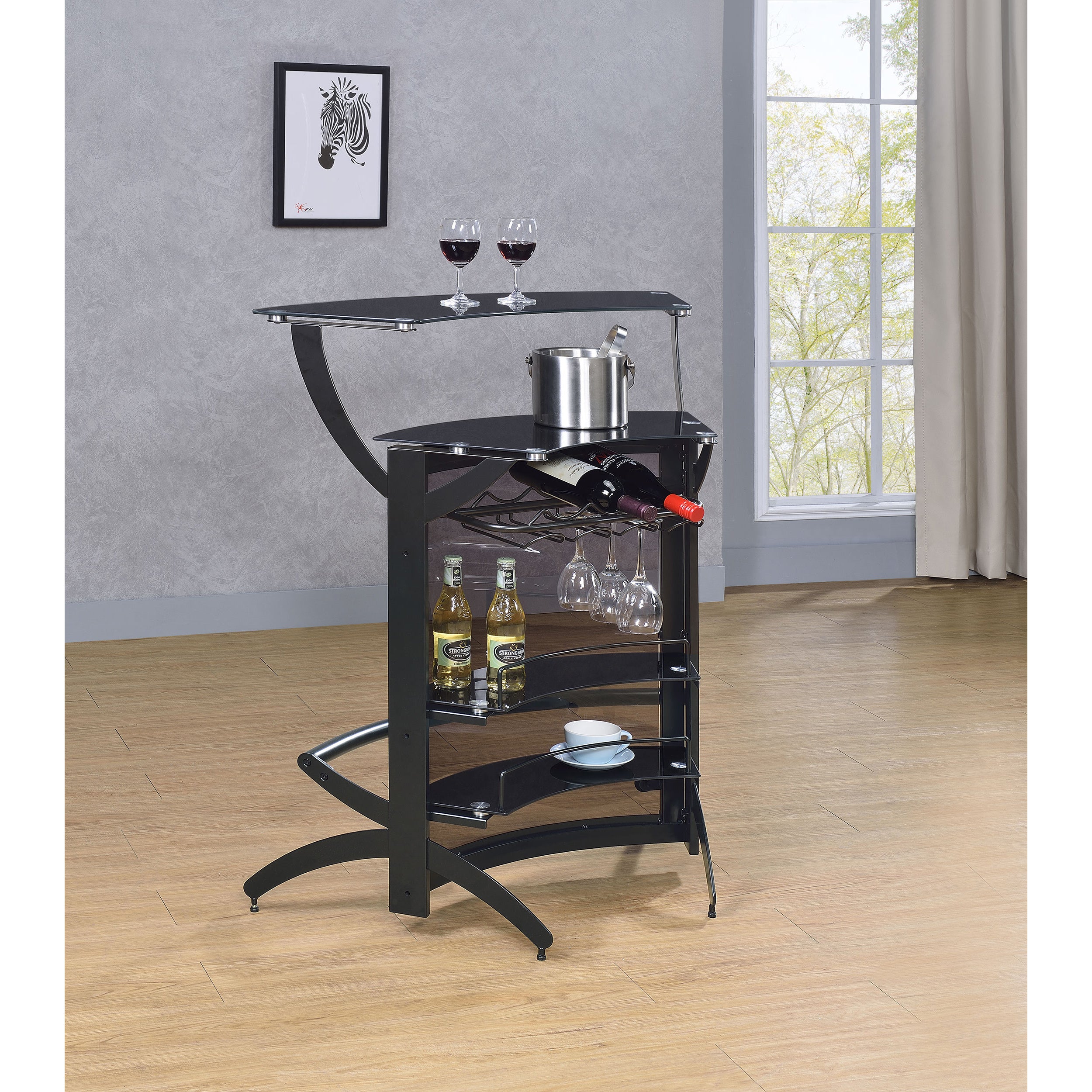Elaina Black 2-shelf Home Bar - Grand Goldman Shop