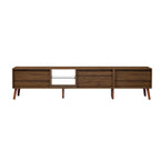 78' TV Stand for 75/80/85 inch TV with Walnut Finish, Ample Storage and Open Shelving in Solid Wood and Glass - Grand Goldman Shop