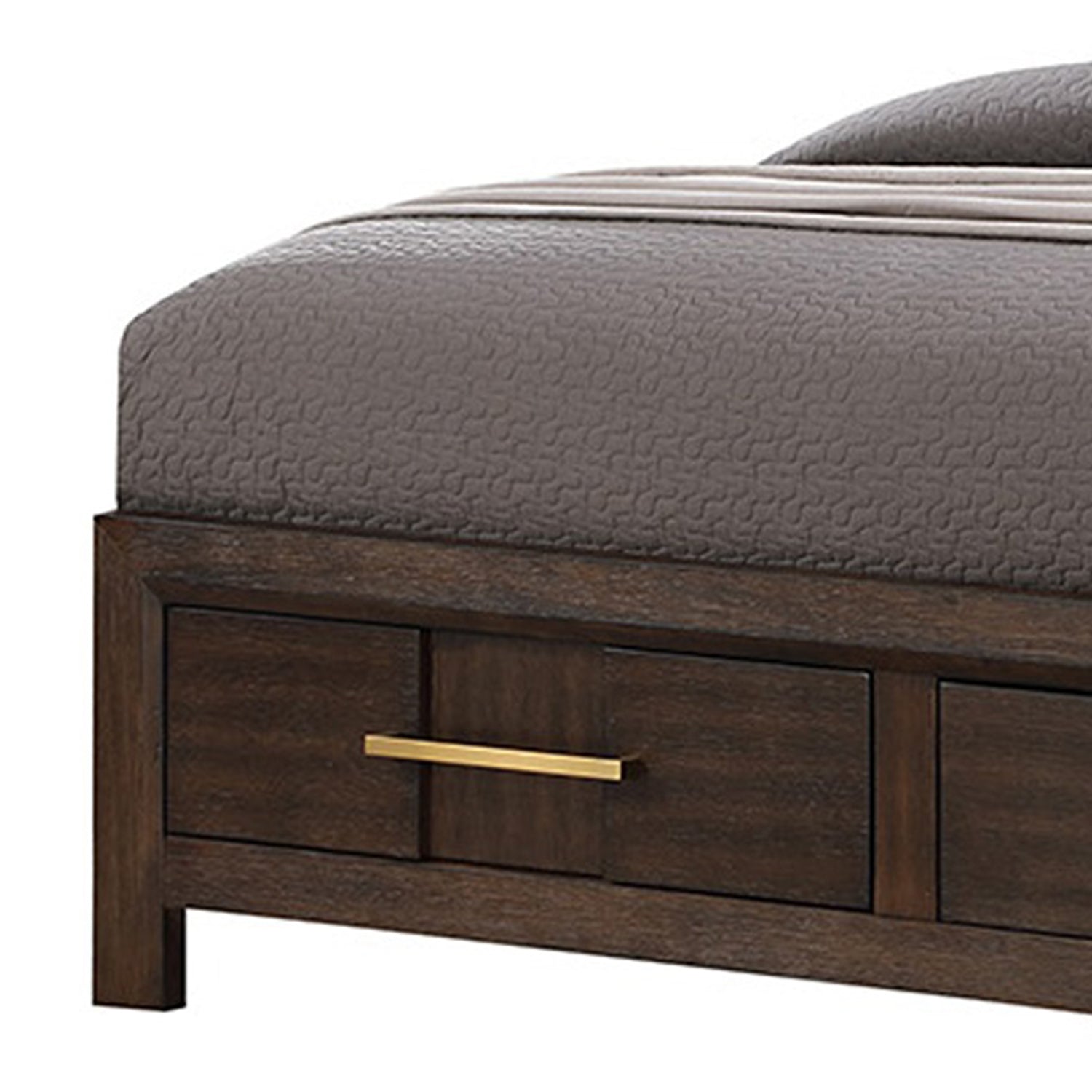 KENZO Modern King 5-Piece Storage Bedroom Set in Walnut Finish with LED Headboard, Bluetooth Speakers, USB Ports, Dresser, Mirror, Nightstand and Chest - Grand Goldman Shop