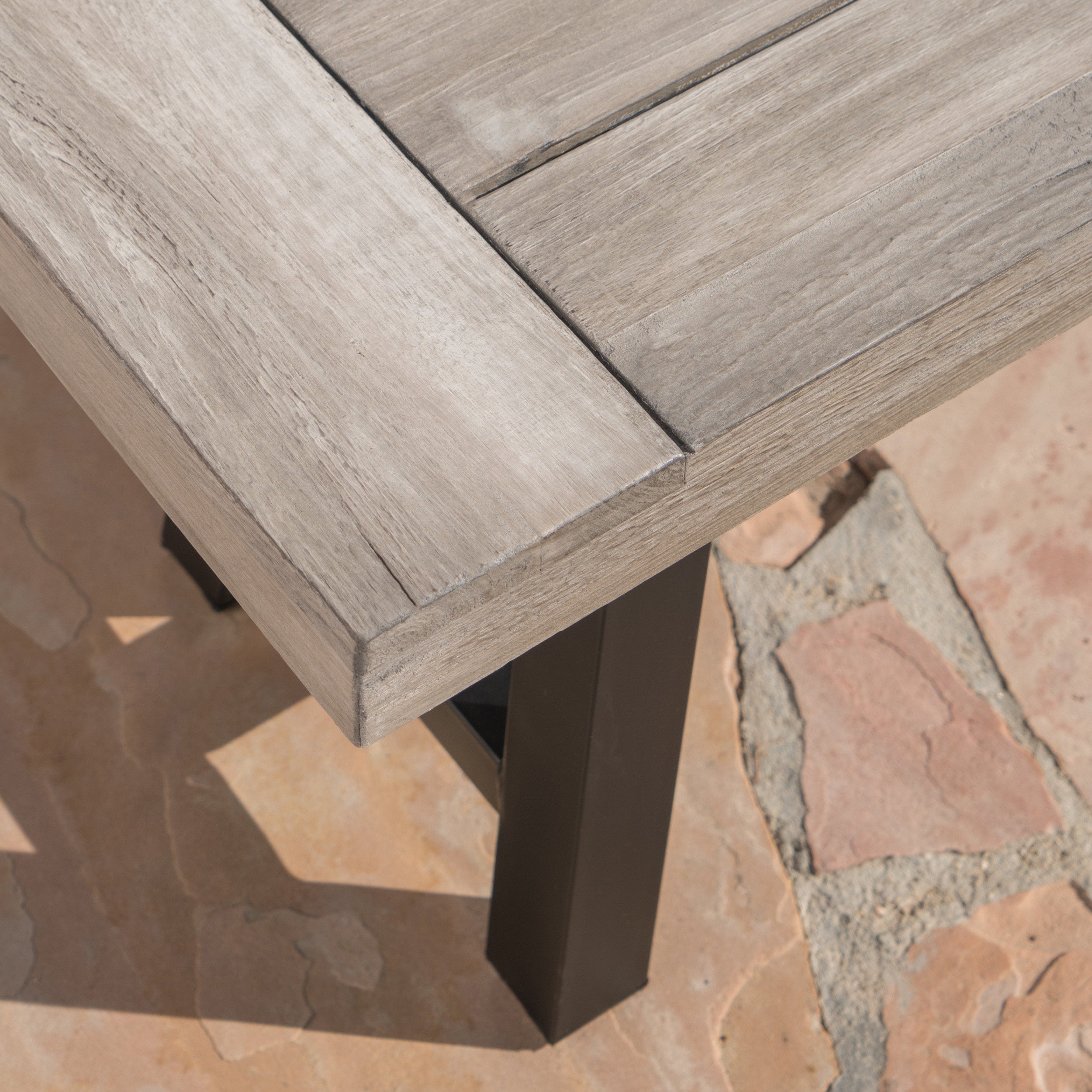 Tranquilizer Outdoor Acacia Wood Bench with Slat Panel Design, Sandblasted Light Gray + Black - Grand Goldman Shop