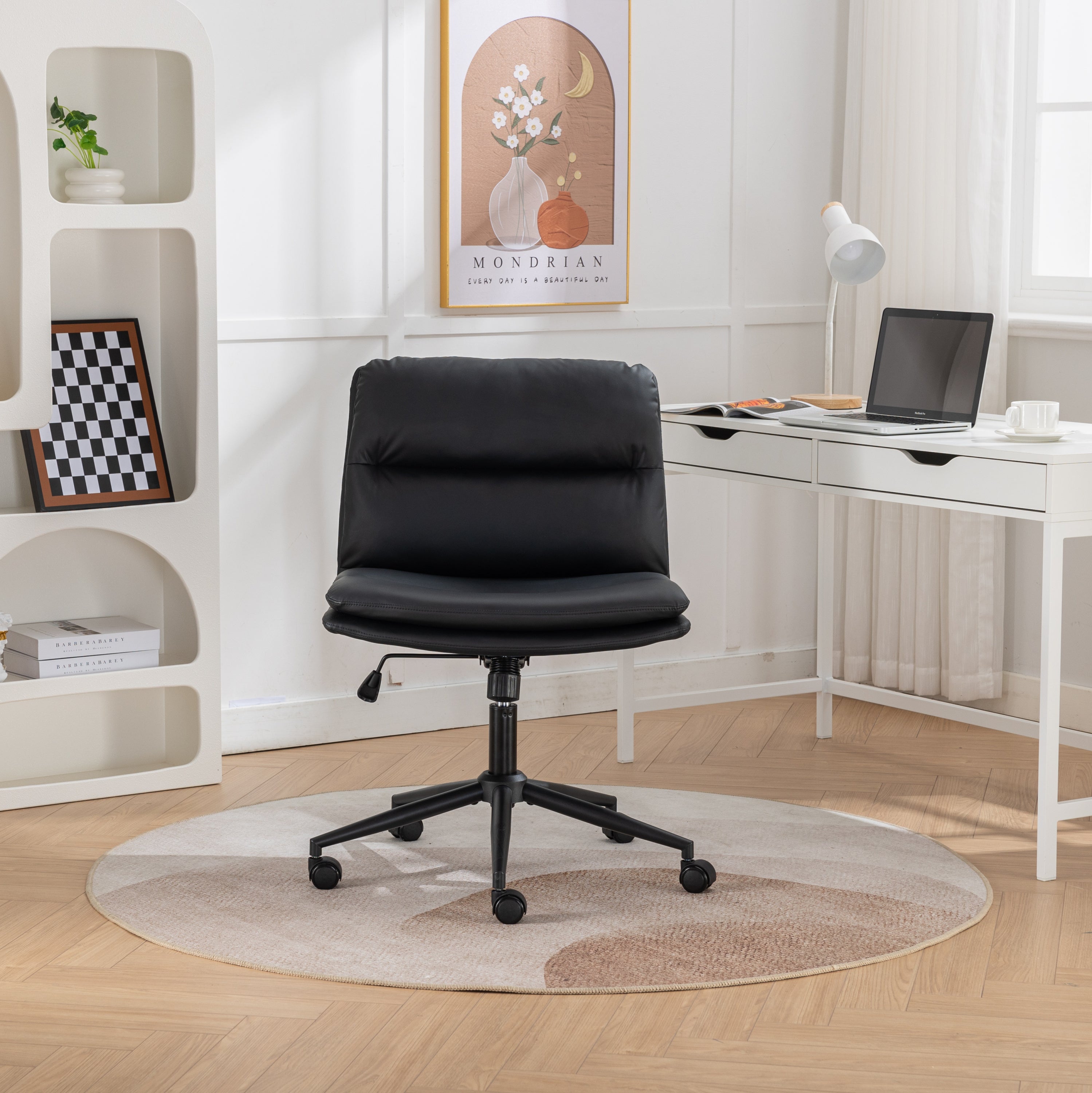 Bizerte Adjustable Swivel Criss-Cross Chair, Wide Seat/ Office Chair /Vanity Chair, Black | Premium Home Decor - Grand Goldma
