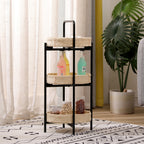 Farmhouse Style 3 Tiers Tray Tables Paper Rope Woven Side Table with Oval Storage Basket in Natural - Grand Goldman Shop