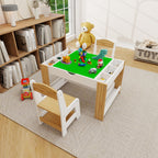 Kids 2 in 1 Play Table & 2 Chairs Set,with 7 Storage Compartments,Compatible with LEGO Building Block,Modern Activity Learnin
