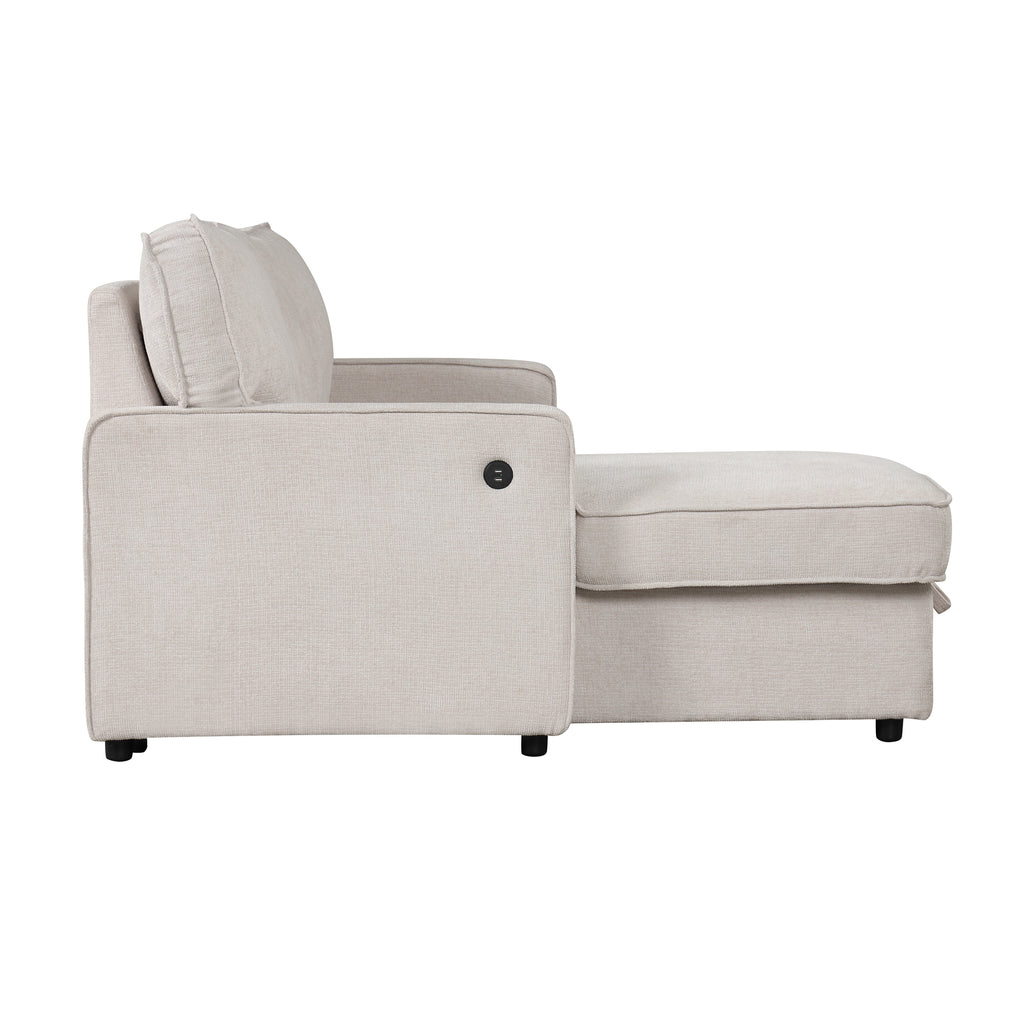 U_STYLE Upholstery Sleeper Sectional Sofa with Storage Space, USB port, 2 cup holders on Back Cushions(same sku; WY000335AAA) - Grand Goldman Shop