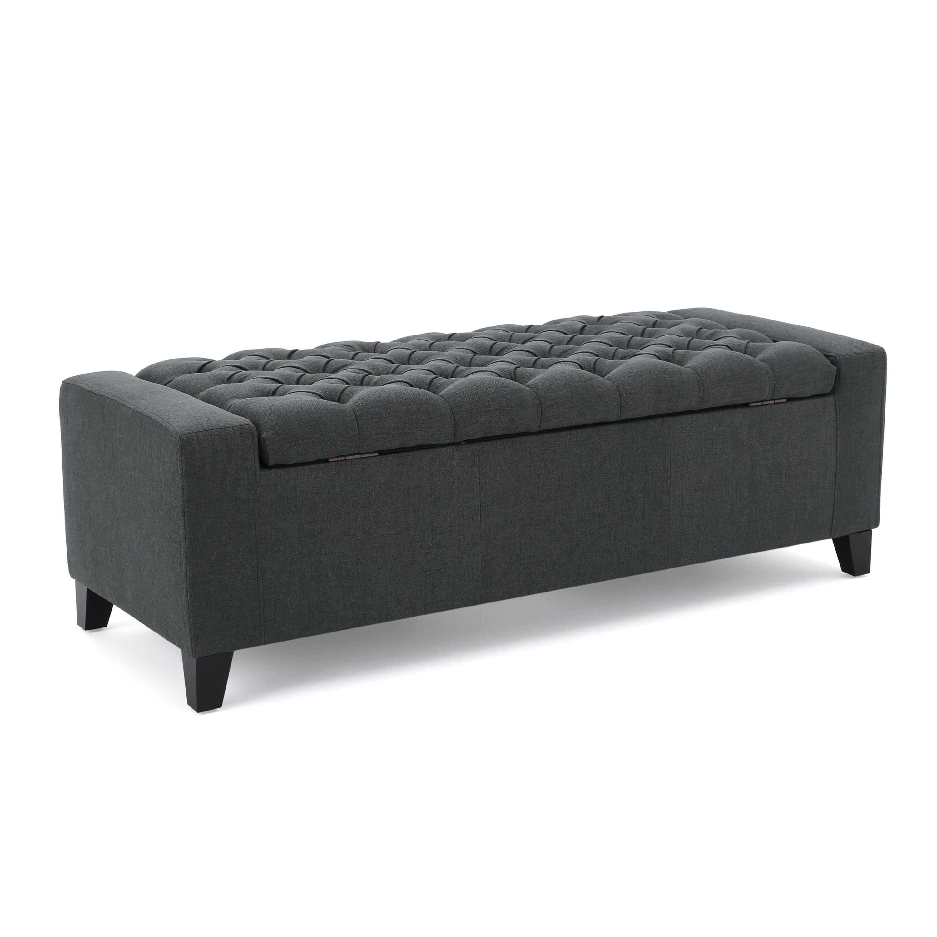 Contemporary Storage Ottoman with Tufted Top in Dark Grey Fabric - Grand Goldman Shop