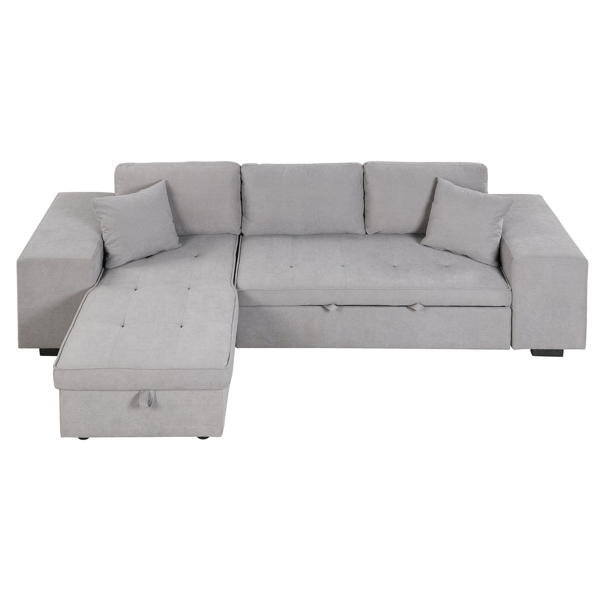 Modern Reversible L-Shape Pull Out Sleeper Sofa with Storage Chaise and Stools, Gray Linen, 104.5' - Grand Goldman Shop