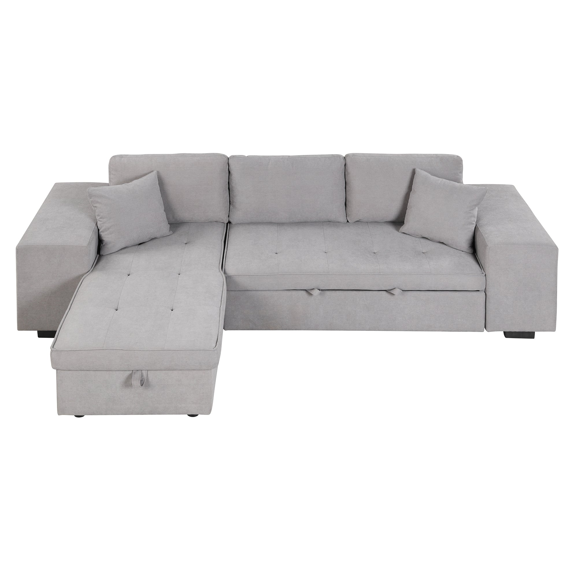 Modern Reversible L-Shape Pull Out Sleeper Sofa with Storage Chaise and Stools, Gray Linen, 104.5' - Grand Goldman Shop