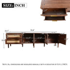Dark Brown Rattan-inspired TV Stand with 3 Cabinets & 2 Drawers, LED Light Media Console for TVs up to 80'', MDF & Solid Wood Construction - Grand Goldman Shop