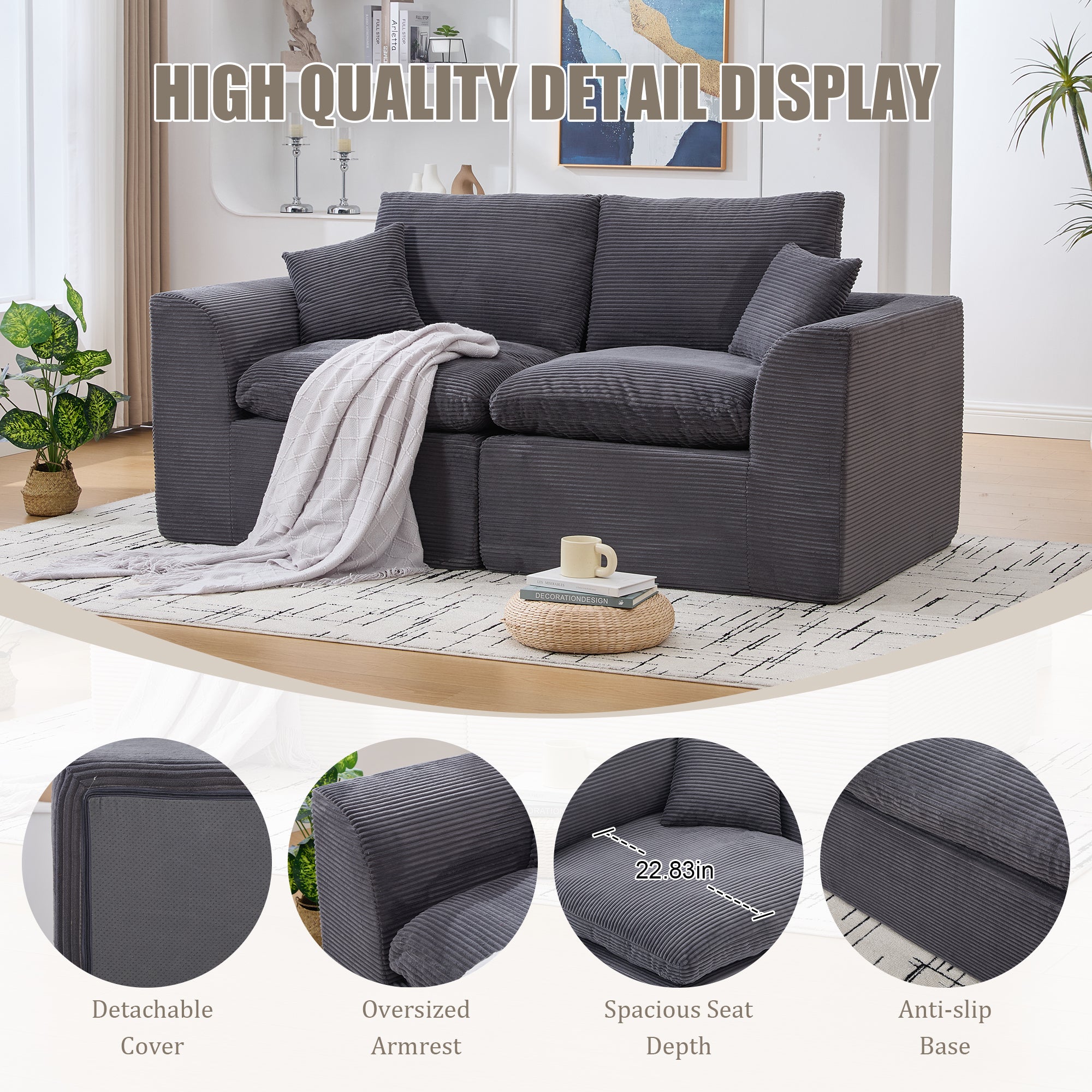 UNITED WE WIN Modular Sectional Sofa Cloud Couch,Comfy Cloud Modern Sofa,2 Seater with Cushion Covers Removable Furniture for Living Room Bedroom Apartments Dorms,No Assembly Required - Grand Goldman Shop