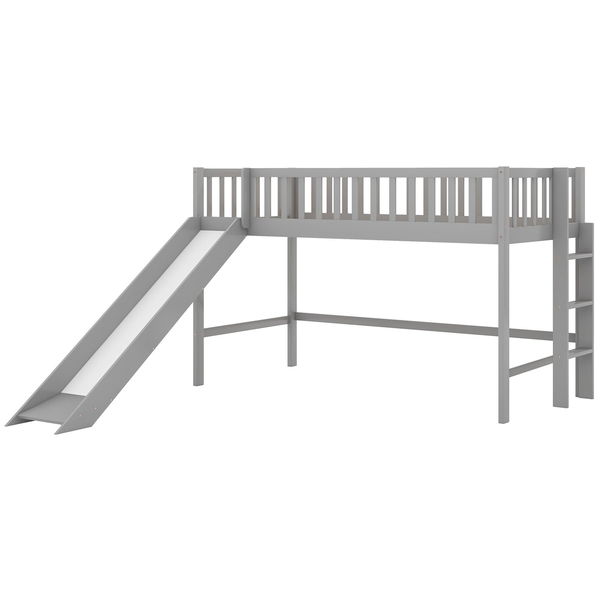 Twin Size Low Loft Bed with Ladder and Slide, Gray(OLD SKU:WF196418AAE) - Grand Goldman Shop
