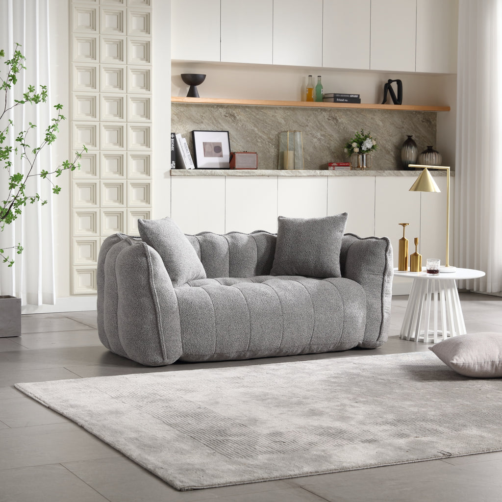 Cozy Beanbag Chair with High Resilience Foam Core for Two - Grey Chenille, 66x35x25 inches - Grand Goldman Shop