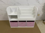 Kids Bookcase and Bookshelf with 3 Collapsible Fabric Drawers, Multifunctional White/Pink Display Stand for Bedroom, Playroom