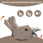 Heat Massage Manual Recliner Chair with Rocker and Swivel in Fabric for Living Room, Khaki - Grand Goldman Shop