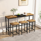 Modern Design Kitchen Dining Table, Pub Table, Long Dining Table Set with 3 Stools, Convenient Hanging Stool Design, Natural+Black,(Same SKU:W757P146463) - Grand Goldman Shop