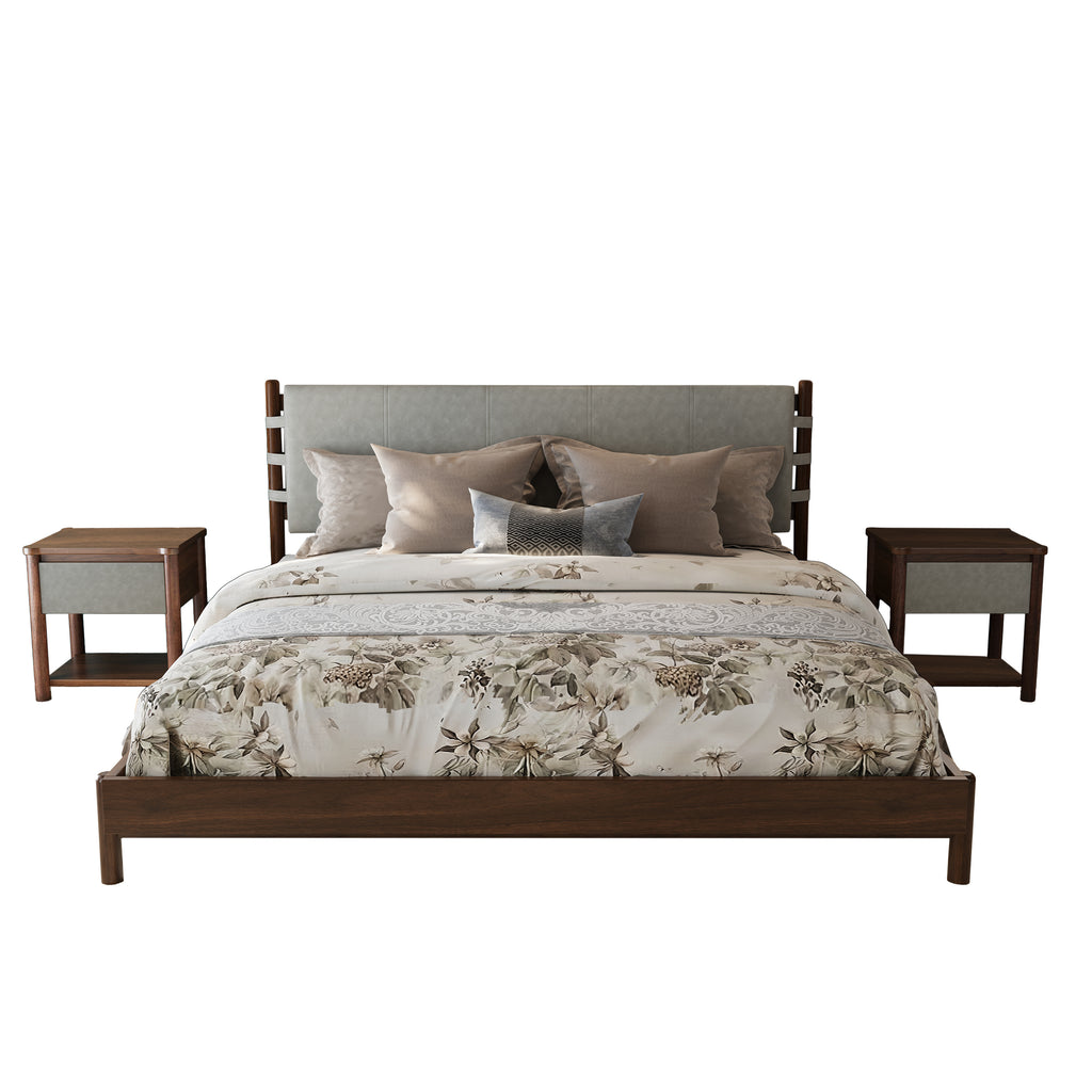 Modern Queen Bed Frame Set with 2 Nightstands, Light Gray Wood Platform Bed with Headboard and Matching Bedside Tables for Bedroom - Grand Goldman Shop