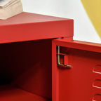 HOMCOM Industrial End Table, Living Room Side Table with Locker-Style Door and Adjustable Shelf, Red - Grand Goldman Shop