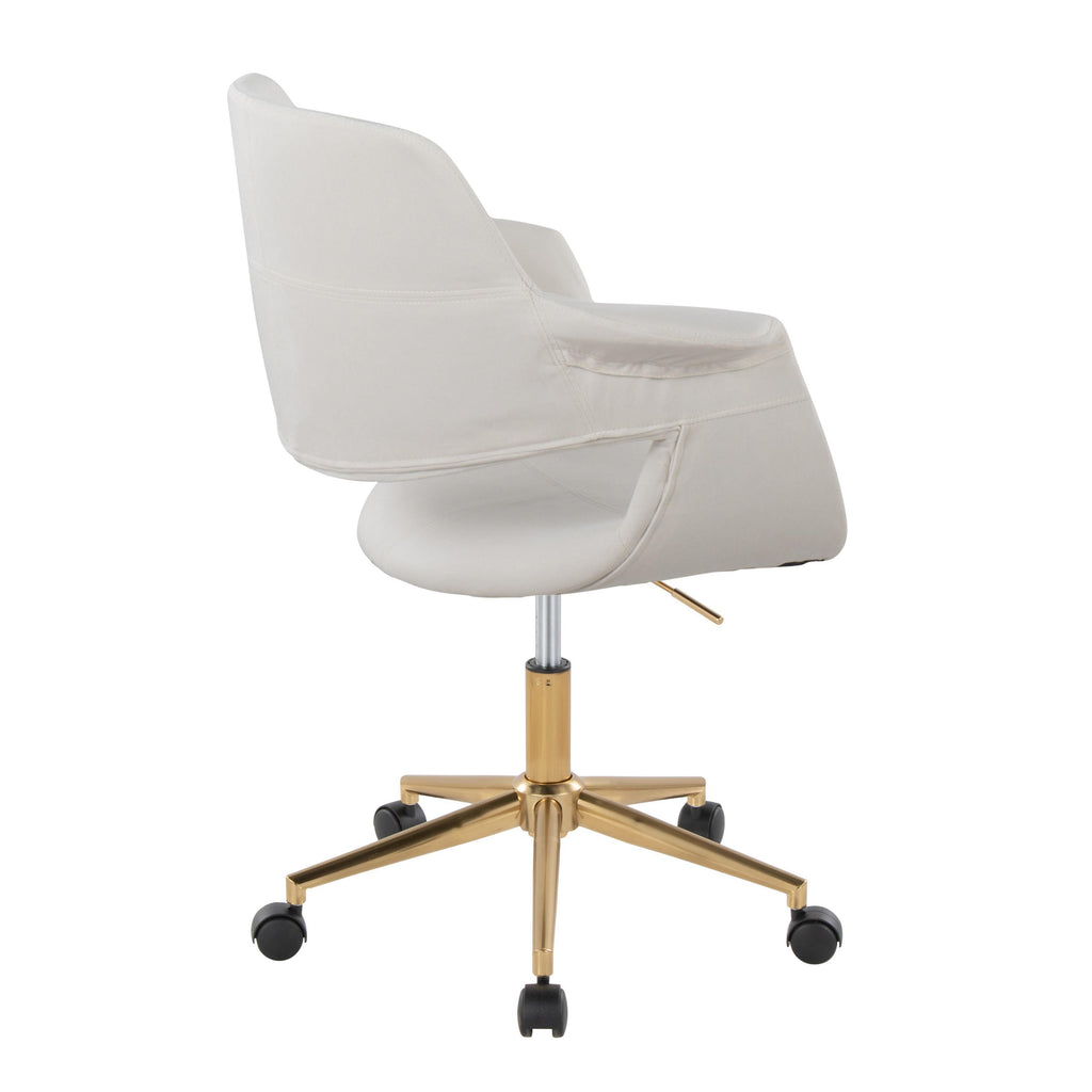 Mid-Century Modern Office Chair in Gold Metal and Cream Velvet - Grand Goldman
