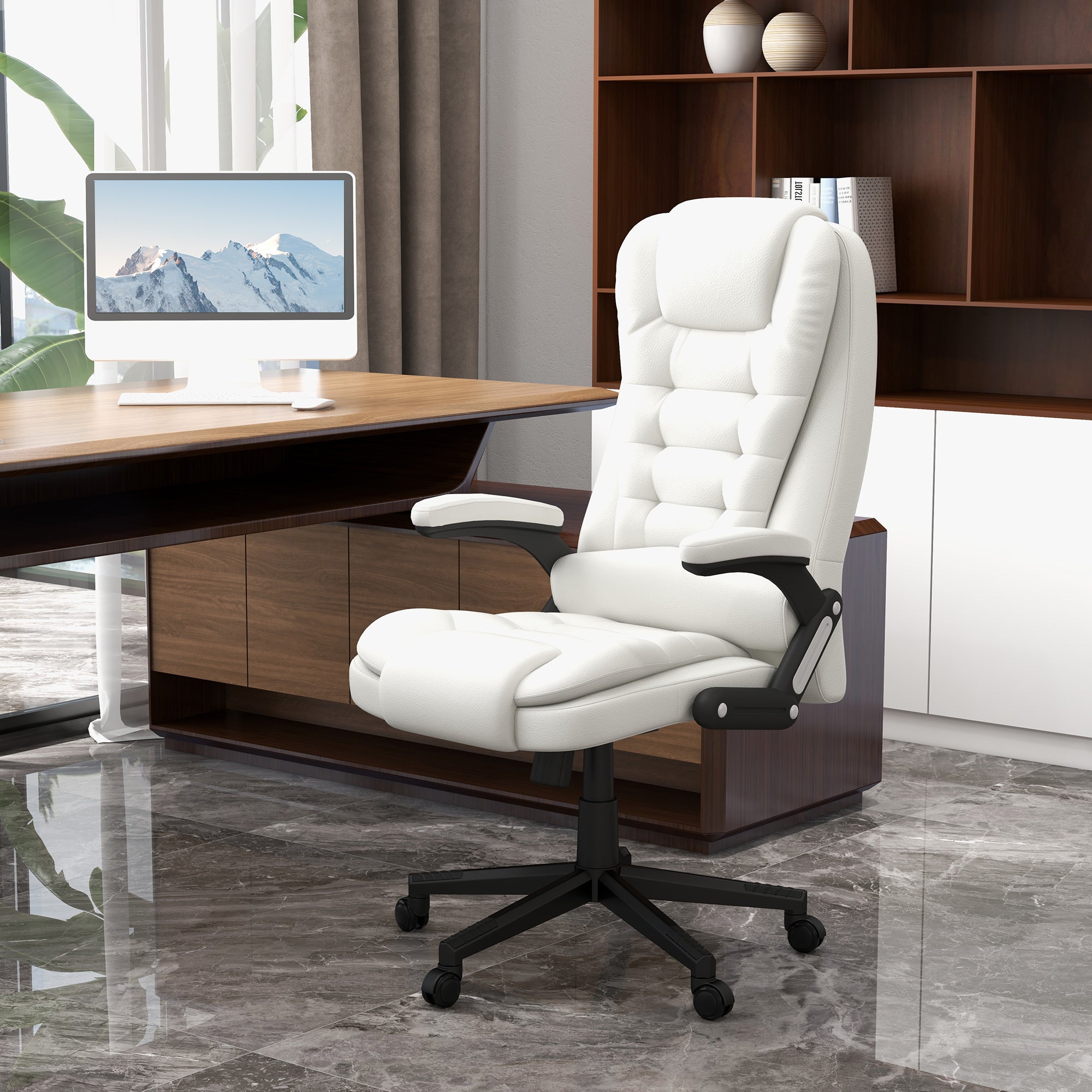 HOMCOM High Back Vibration Massage Office Chair with 6 Vibration Points, Heated Reclining PU Leather Computer Chair with Armr