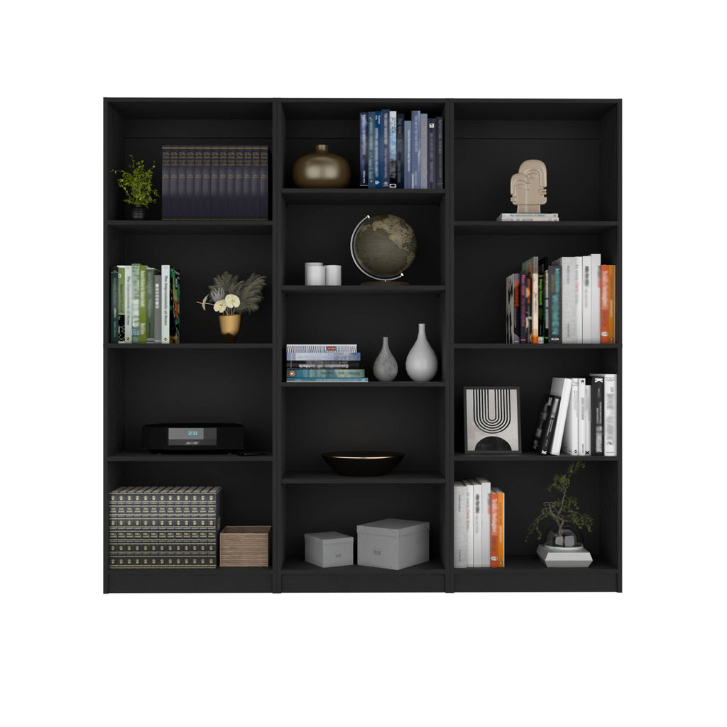 Lainor 3 Piece Home Bookcase set, 74' Wide with 13 Shelves ,  Living Room Set Set  Black - Grand Goldman