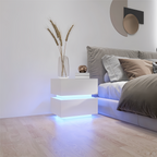 White Color High Glossy 2 Drawers Bedside Table with RGB Led Light Nightstand with Bluetooth Control - Grand Goldman Shop