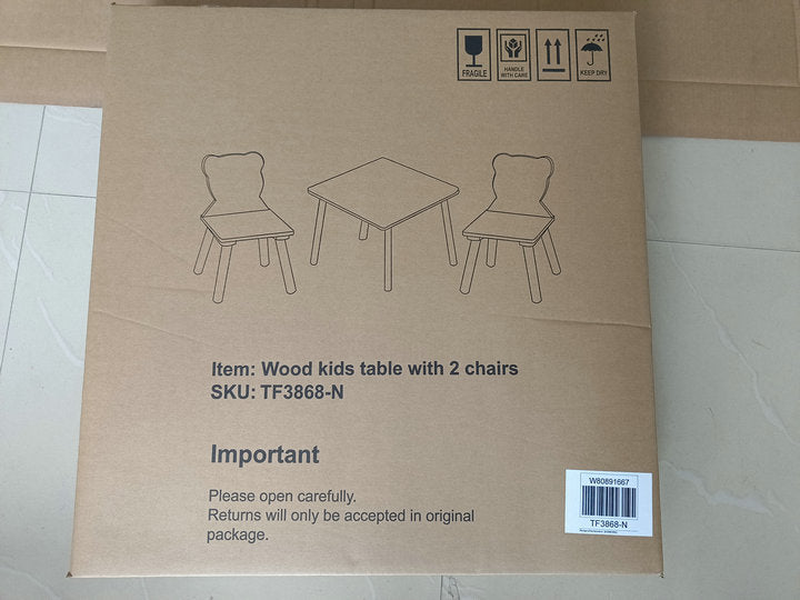 Lion & Monkey Wooden Activity Play Table Set for Kids, 3-Piece Toddler Table and Chair Set in Yellow & Red, Solid Wood & MDF,