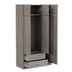 Modern Gray 3-Door Mirror Wardrobe with 2 Drawers and Top Cabinet, Particle Board - Grand Goldman Shop