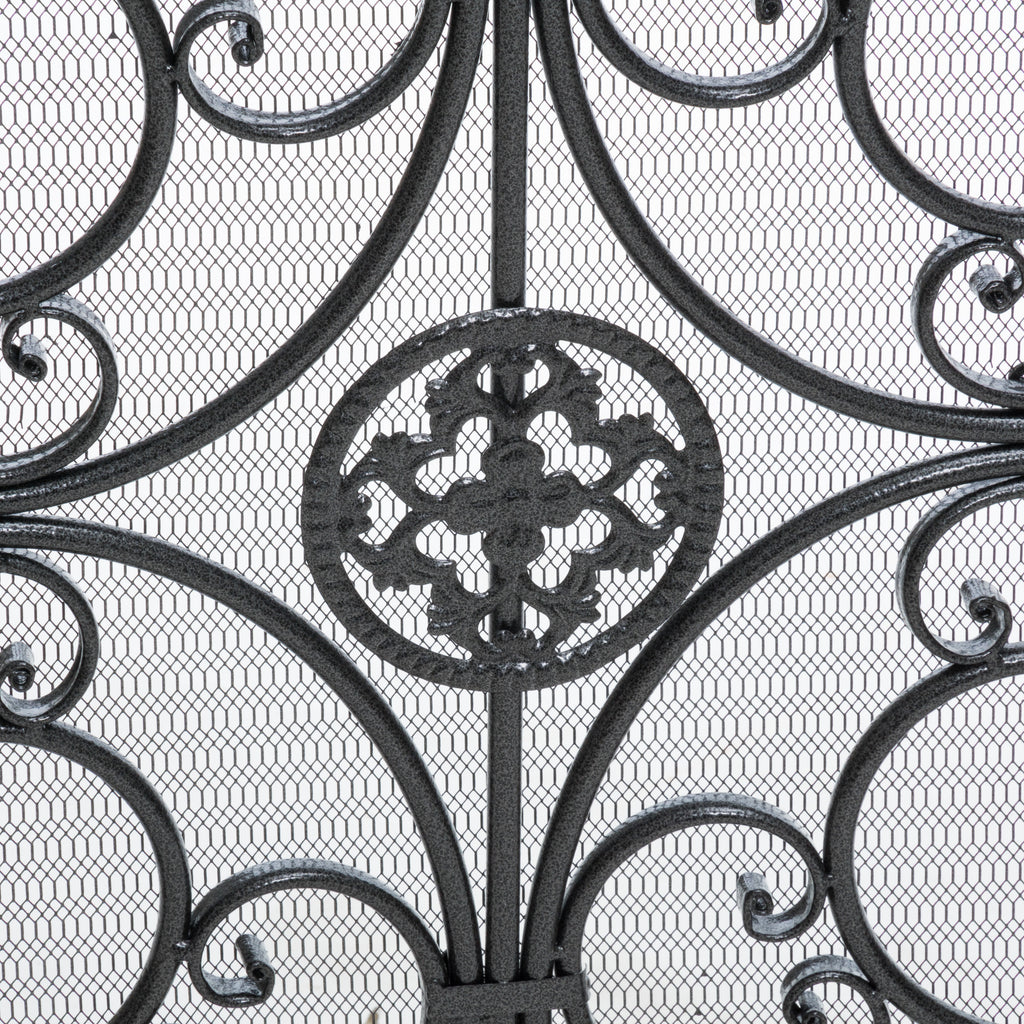 Darcie Wrought Iron Fireplace Screen with Intricate Detailing, Black Finish, Victorian Inspired Design, 10' D x 44' W x 35.5' H - Grand Goldman Shop