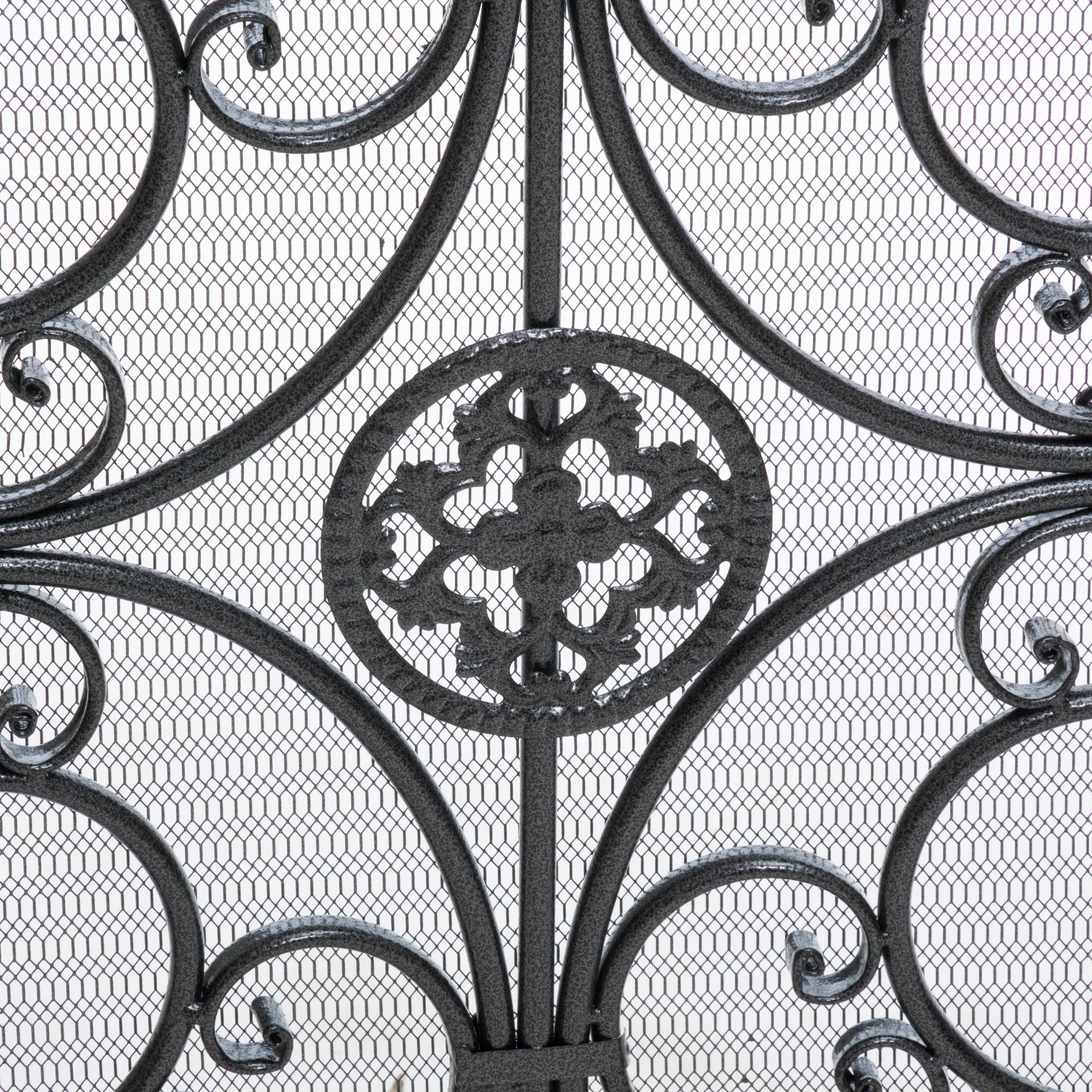 Darcie Wrought Iron Fireplace Screen with Intricate Detailing, Black Finish, Victorian Inspired Design, 10' D x 44' W x 35.5' H - Grand Goldman Shop