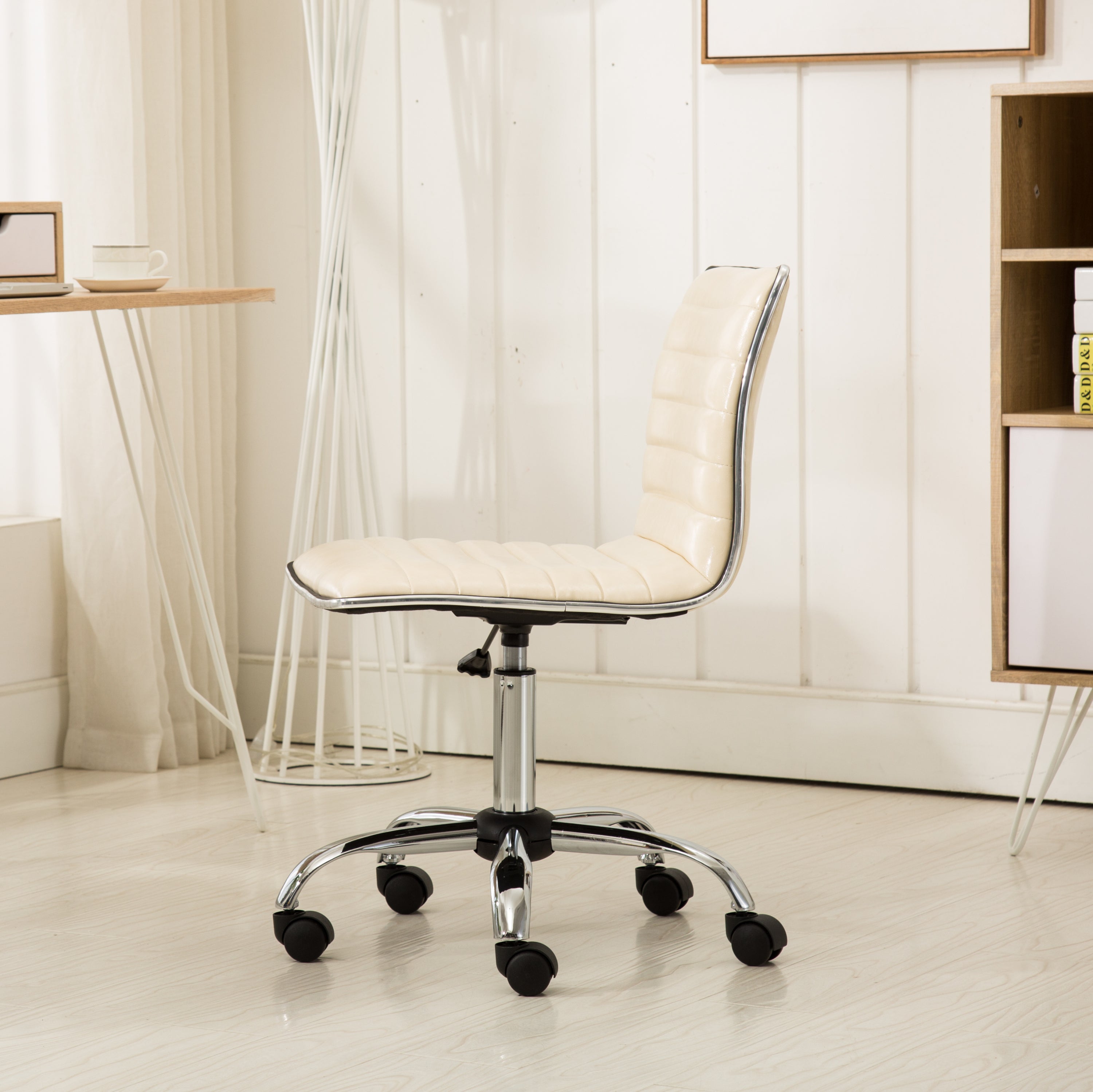 Fremo Chromel Adjustable Air Lift Office Chair, Beige | Premium Home Decor - Grand Goldman